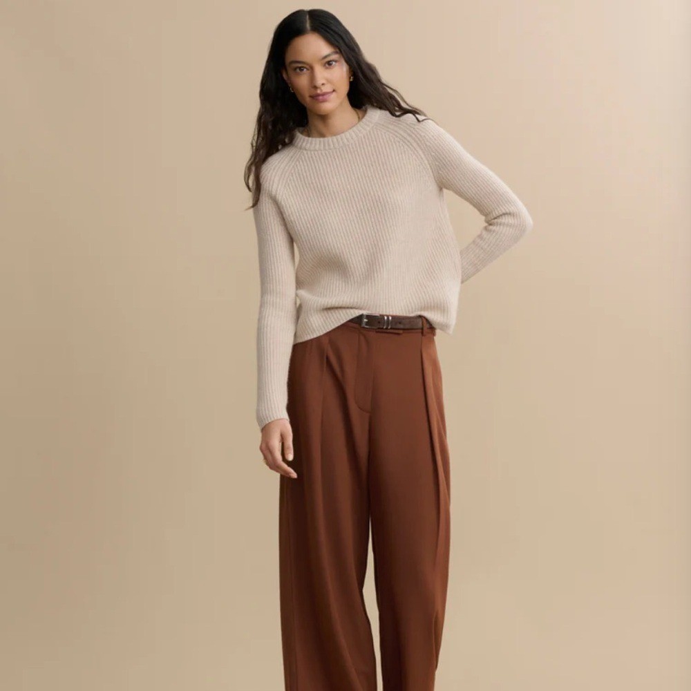 Jenni Kayne Women's 100% Cashmere Fisherman Oatmeal Sweater Size XS