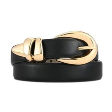 Black Leather Belt for Women Stylish Design with Gold Buckle Ladies Black Belt