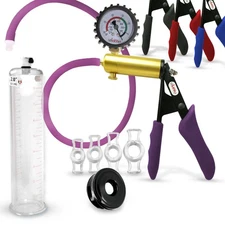 LeLuv Premium ULTIMA Penis Pump Silicone Grip & Hose with 4 Rings & Black Sleeve