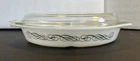 Vintage PYREX  Black Scroll 1.5 Qt. Divided Serving Dish With Glass Lid