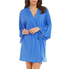 New JOSIE NATORI Stretch Modal Kimono Robe L Aqua Blue Coral 68 NWT