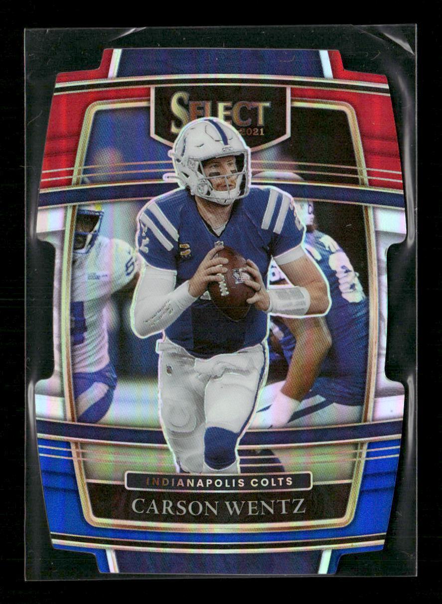 2021 Panini Select #16 Carson Wentz Red and Blue Prizm Die Cut