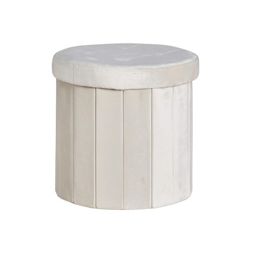 Beige Round Ottoman Storage Box Folding Seat Foot Stool Button Detailed Lid - Picture 7 of 7