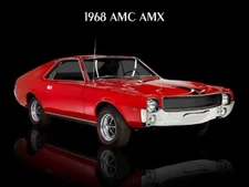 1968 AMC AMX in Red & Black Metal Sign: 12x16" & Ships Free