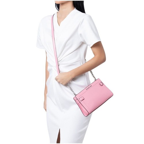 MICHAEL KORS Rayne Small Crossbody Leather Carnation Pink Silver Hardware $328 - Picture 2 of 21