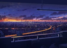 Anime city japan road sky night CCG Gaming Mat Desk