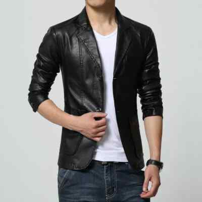 Blazer Men Business New Stylish Causal Handmade Formal Lambskin Leather Biker