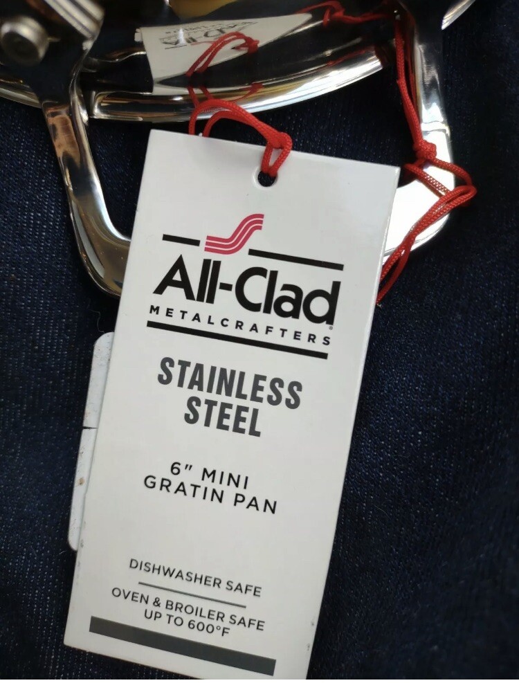 All Clad Stainless Cookware 6" Mini Gratin Pans Set of Two New