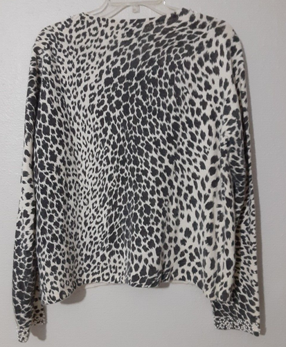 Cami Angora XL Gray Ivory Animal Print Pearl Rhinestone Cardigan Sweater Lg SLV - Picture 7 of 11