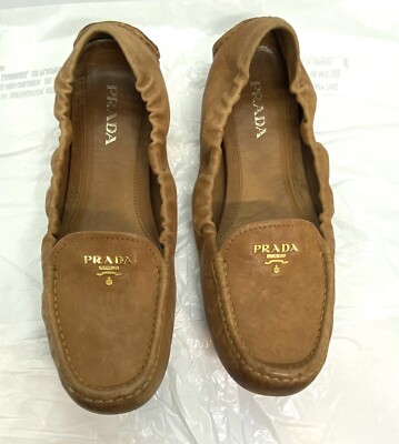 Prada Italy Milano Brown Suede Logo Driving Loafers Man