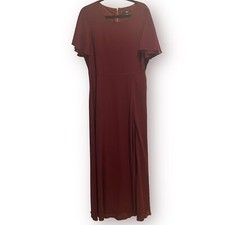 Lulus Flutter Sleeve Burgundy Chiffon Dress Cut Out Back 2XL Slit Skirt Cocktail