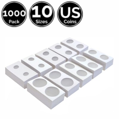 1000 Pk 10 Size Assorted 2 x 2 IN Cardboard Coin Flip 4 Cent Dime Quarter Dollar
