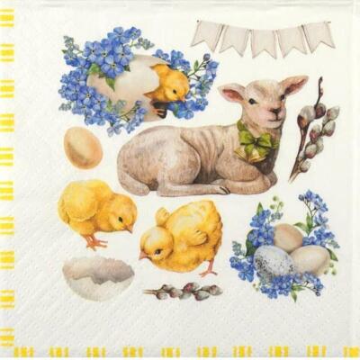 4x einzelne Papierservietten für Decoupage und Party - Ostern Lamm Rahmen