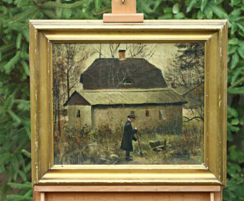 AXEL SOEBORG (1872-1939) - homme travaillant au jardin, peinture huile sur toile - Photo 1/6