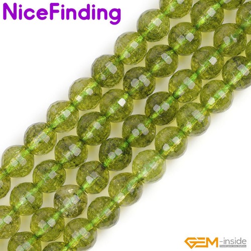 Cuentas sueltas redondas de piedra facetada de peridoto verde fabricación artesanal de joyería 15" al por mayor - Imagen 7 de 24