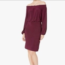 Adrianna Papell Matte Jersey Smocked Pin-tuck Night Plum Dress Size 6 Women