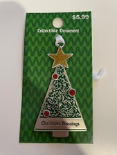 NWT Christmas Ornament Christmas Blessings Tree Green Silver Gold Glitter 3.25"