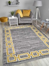New Ochre Gold Bordered Modern Small Large Area Rugs Thin Soft Quality Non Shed