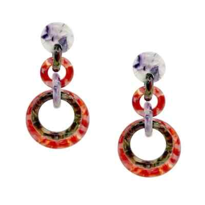 Lele Sadoughi Loop de Loop Earrings in red swirled acetate.