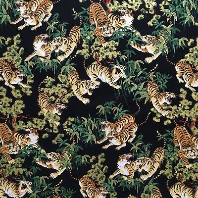 Tigers Fabric Japanese Chinese Oriental Cotton Black With 