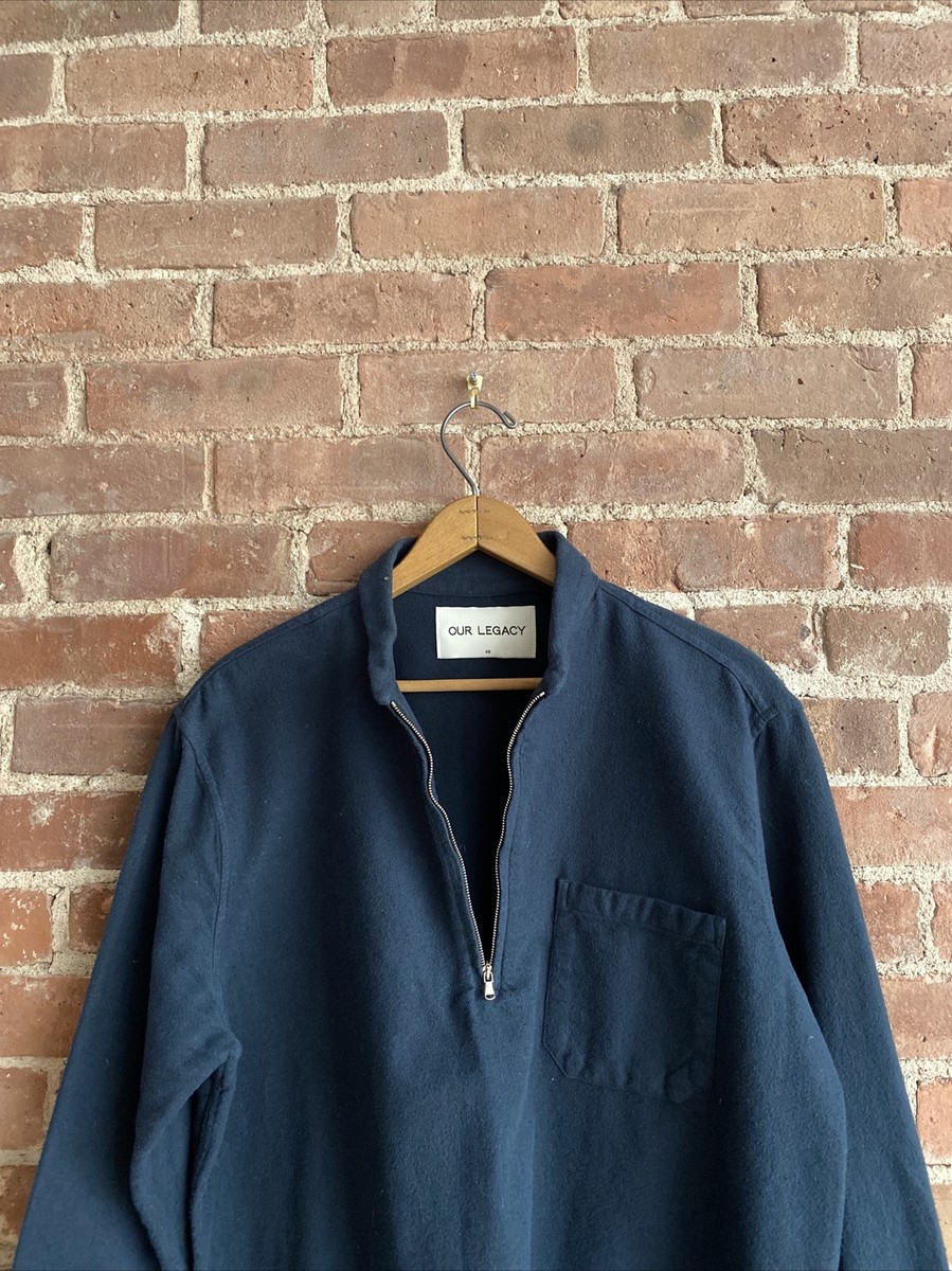 OUR LEGACY Mens Shawl Neck Shirt, Sz 48 Teal Blue Soft Cotton  