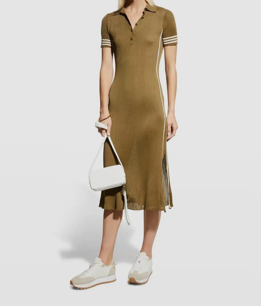 rag and bone green dress RAG & BONE Green Niki pointelle laddered-jersey fit and flare mini dress SIZE 6