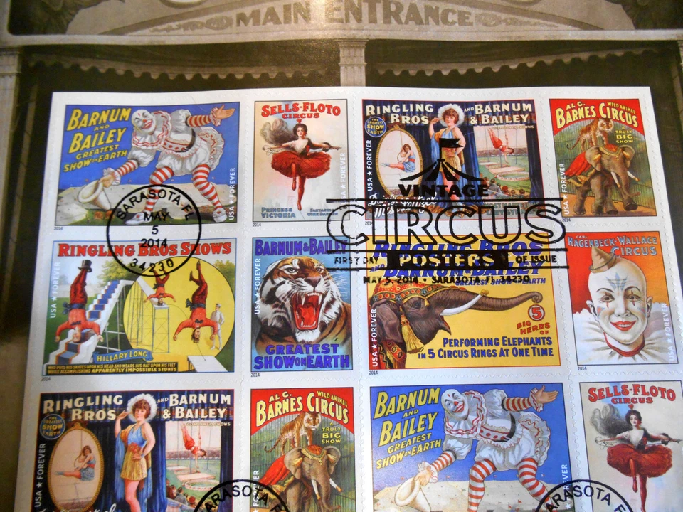 2014 Vintage CIRCUS posters MNH Sc 4905a press sheet of 6 with pictorial cancel - Image 3 of 4