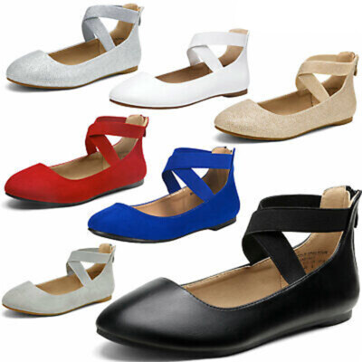 Womens Ballet Flat Elastic Ankle Strap Slip On Loafers Casual Shoes Flat Shoes