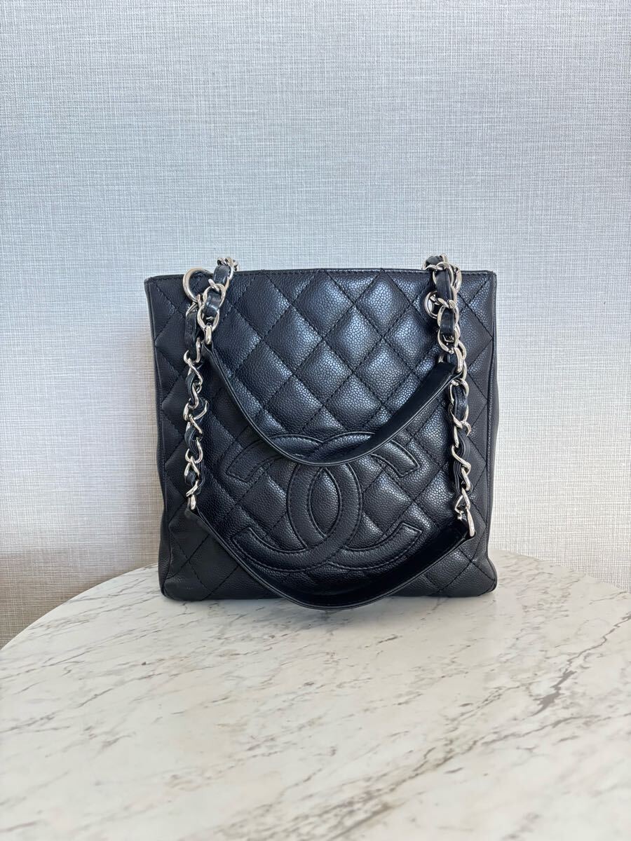 CHANEL PST caviar silver chain tote bag in excellent condition