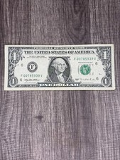 FANCY Low Serial Number | 1995 $1 Federal Reserve Note | F 00785939 V