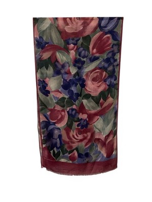 Cornelia James Scarf 100% Wool Fringe Made in Italy Floral