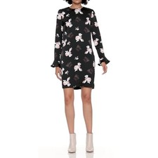 Banana Republic Floral Ruffle Cuff Long Sleeve Mini Dress Womens 0 Black White