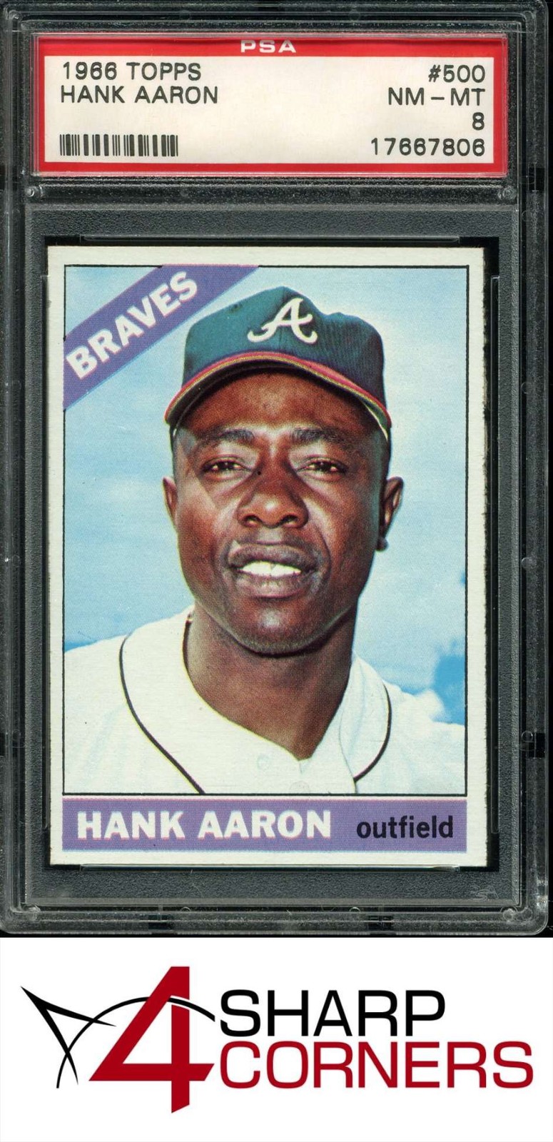 1966 TOPPS #500 HANK AARON BRAVES HOF PSA 8 view 1