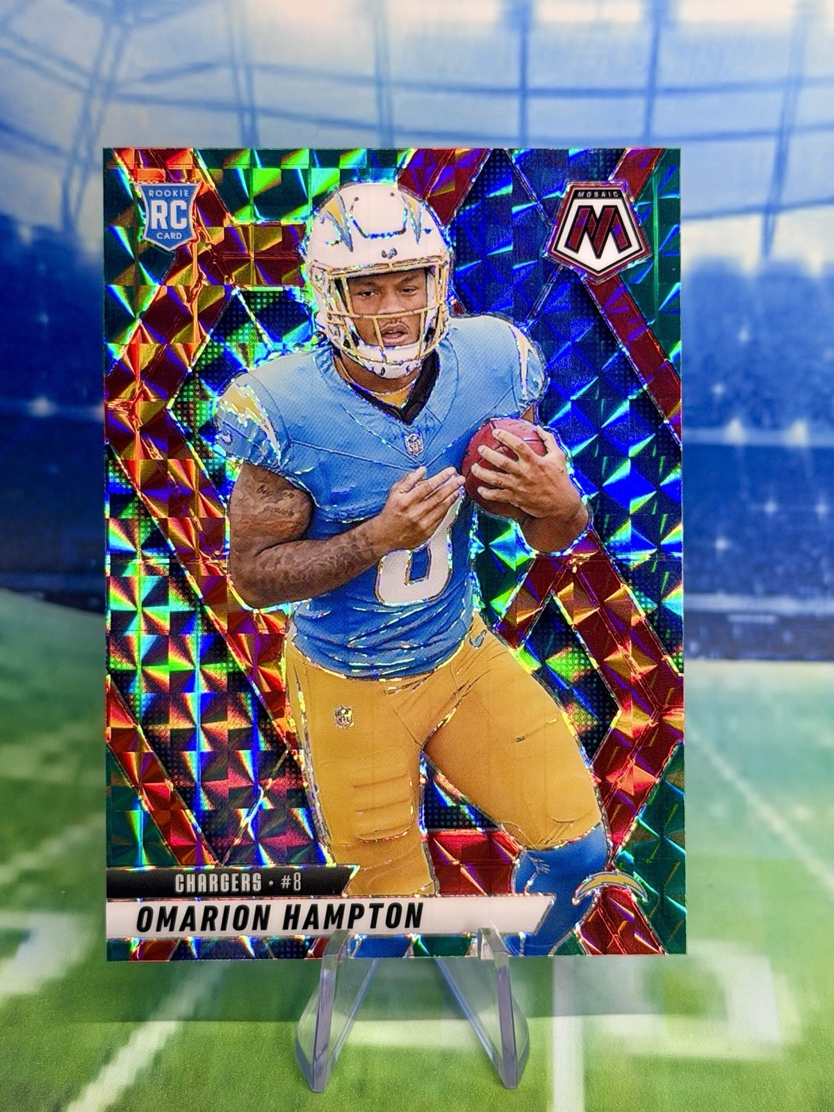 2025 Mosaic Omarion Hampton Rookie RC Choice Red & Green Prizm #335 Chargers