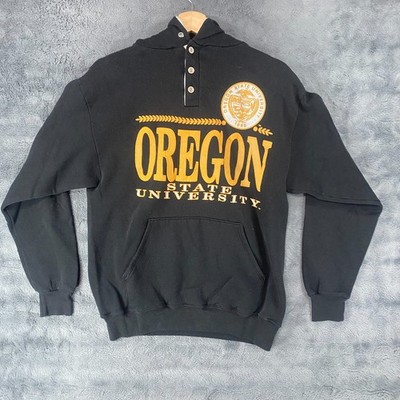 Vintage Oregon State University Beavers Black Button Hoodie Sweatshirt 90s Large
