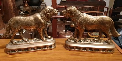 Paar antike massive Messing viktorianische Bernhardiner Hund Türstopper 25 x 19 cm