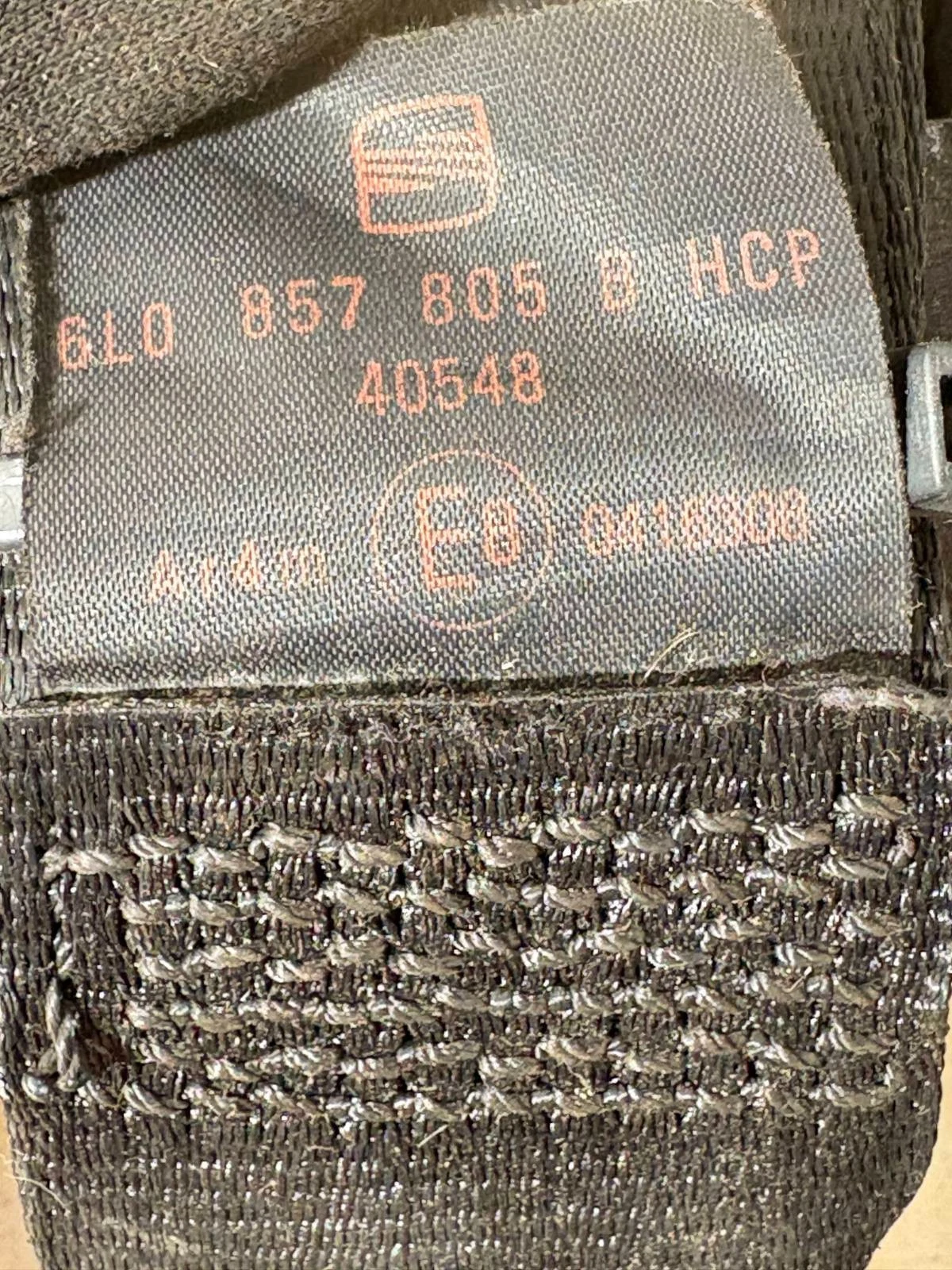 Close-up of SEAT Ibiza seat belt part number 6L0857805B HCP