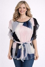 Banana Republic Tank Under Sheer Ruffle Tie Waist Short Sleeve NWT Blouse Small