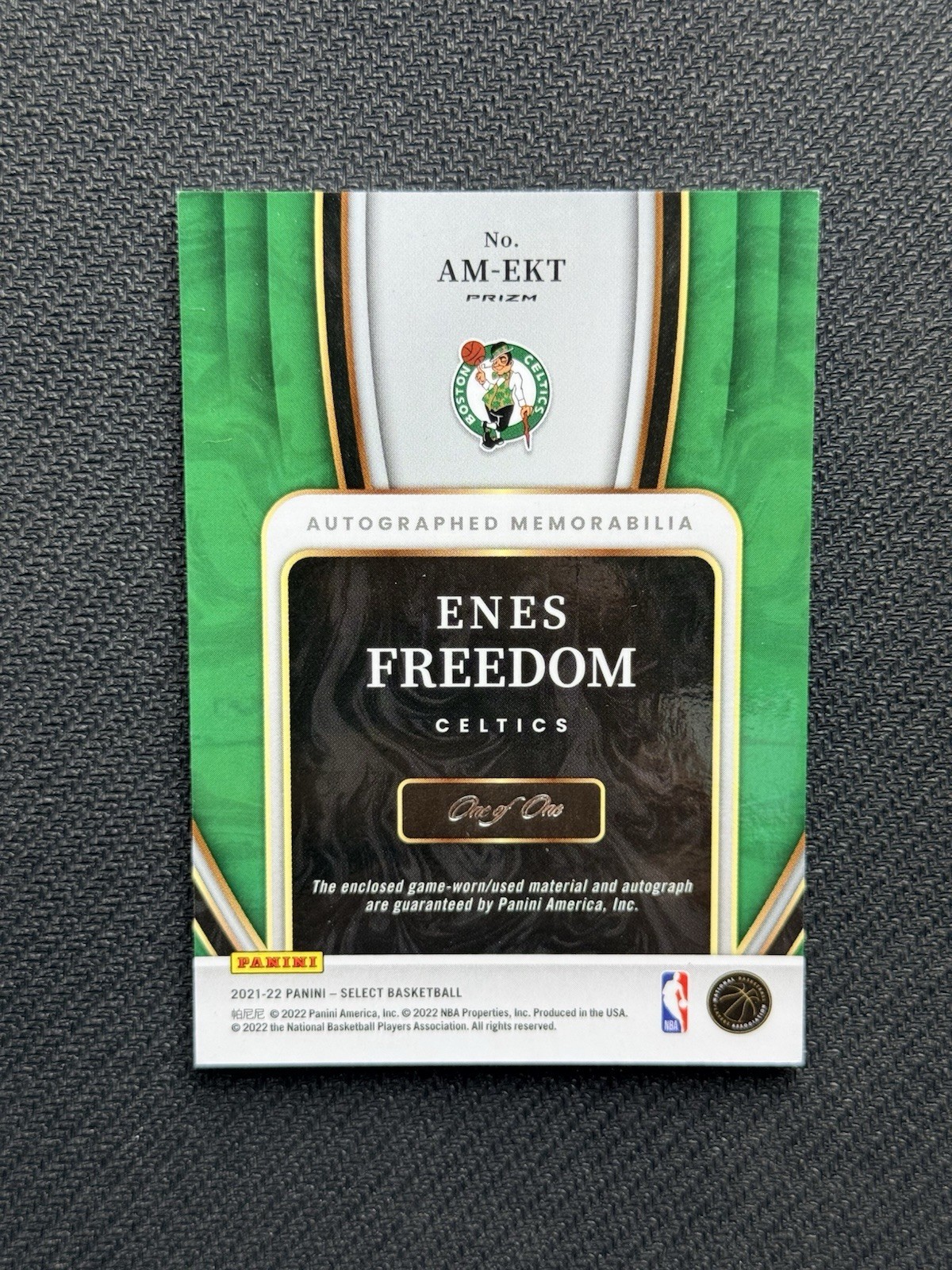 2021-22 Panini Select Enes Freedom Kantar Patch Auto Black 1/1 Nike view 2