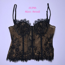 ELPIS black lace corset bustier top size S coquette gothic sheer