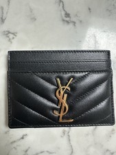 New With Box YSL Yves Saint Laurent Black Gold Leather Cardholder Wallet