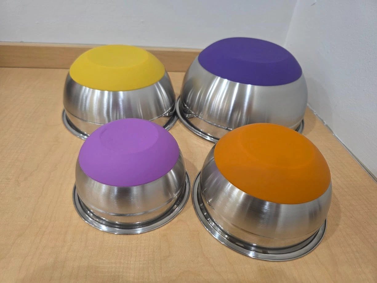 Stainless Steel Mixing Bowls Set of 4 Non-Slip Colorful Silicone Bottom Nesting