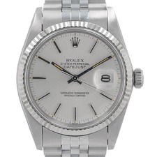 Rolex Datejust 16014 Silver Index18KW Fluted Bezel Jubilee Watch Box & Paper