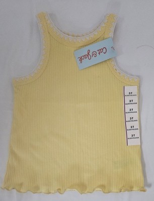 Cat & Jack Girl Ribbed Tank Top  W/ White Crochet Detailing Neckline 3T