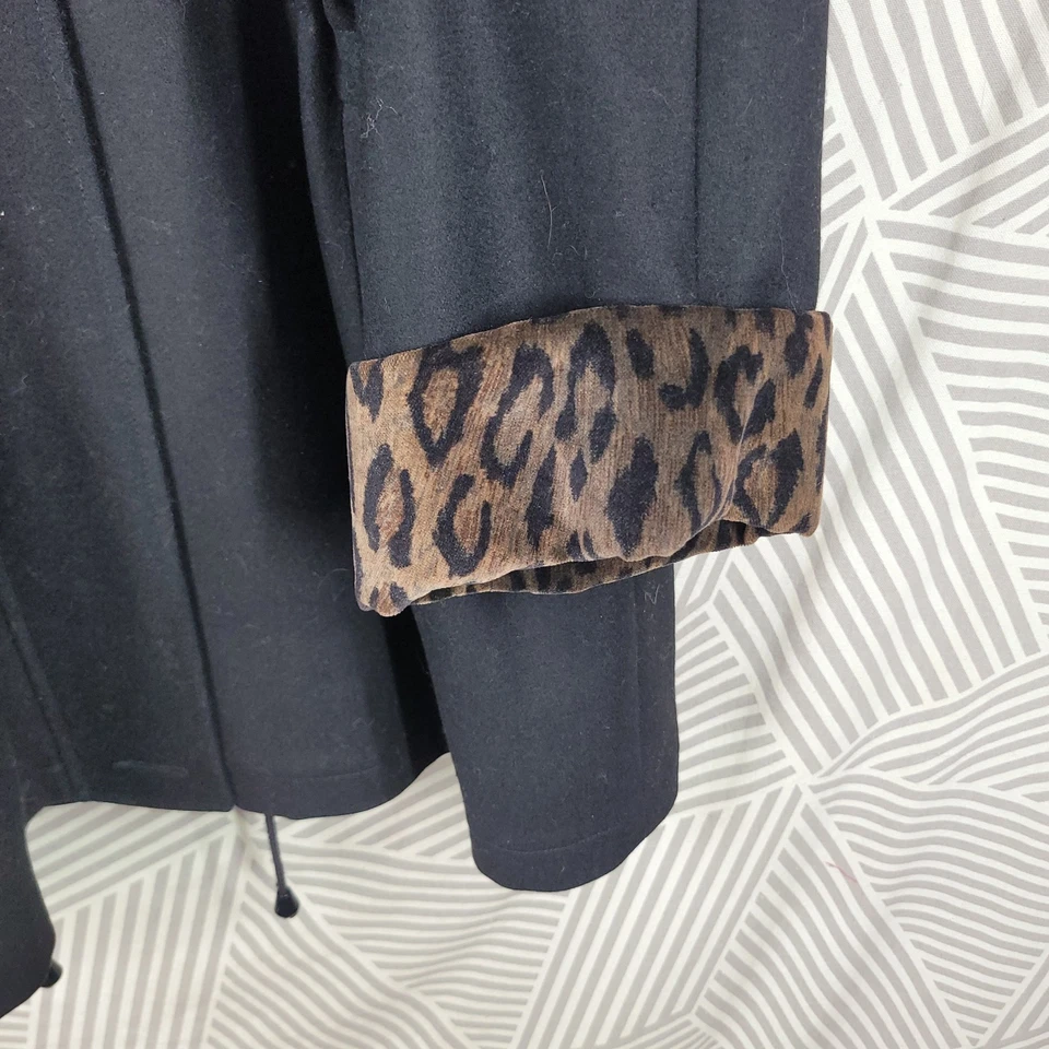 Abrigo de invierno con capucha de lana Herman Kay talla grande 1X estampado de leopardo guepardo ribete de terciopelo Foto 4 de 4