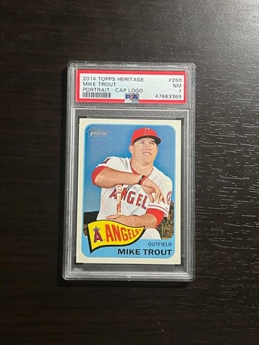 MIKE TROUT 2014 Topps Heritage Portrait Cap Logo Card #250 Graded PSA 7