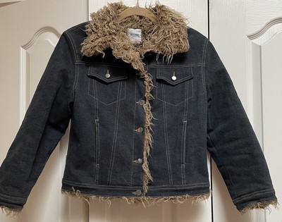 MOSCHINO JUNIOR KIDS Blue Denim Curly Faux Fur Lined JACKET Size 10/12 Girls