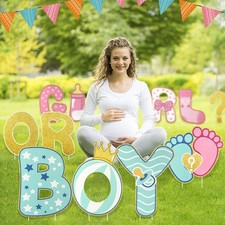 11 Pcs Gender Reveal Yard Signs W/ Stakes - Boy or Girl Baby Shower Decor