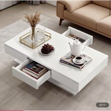 Coffee Table with Hidden Storage and 2 Drawers High Gloss White for Living Room