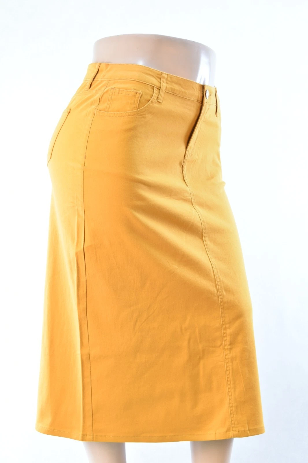Women 32" Skirt Stretch cotton twill no slit A-line mustard 5-pocket #JW0137